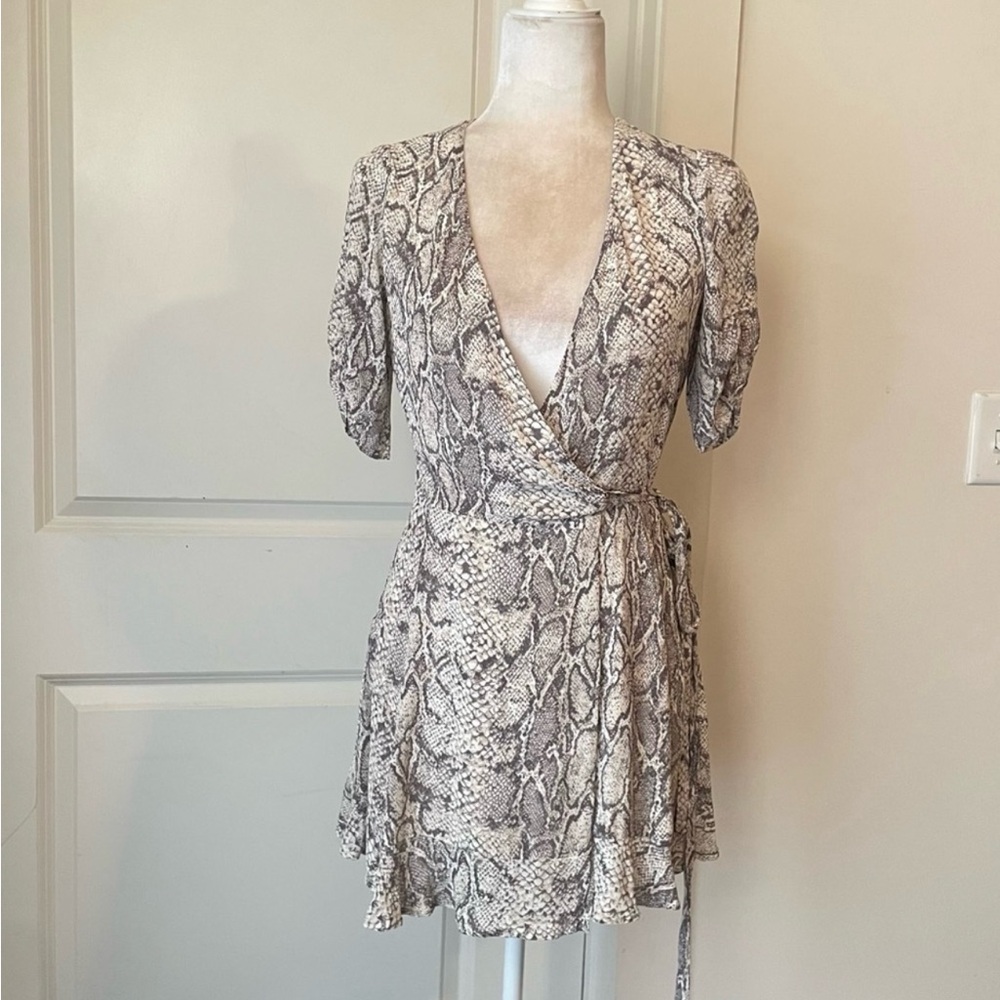 Reformation Monica Python Snakeskin Wrap Dress Size S